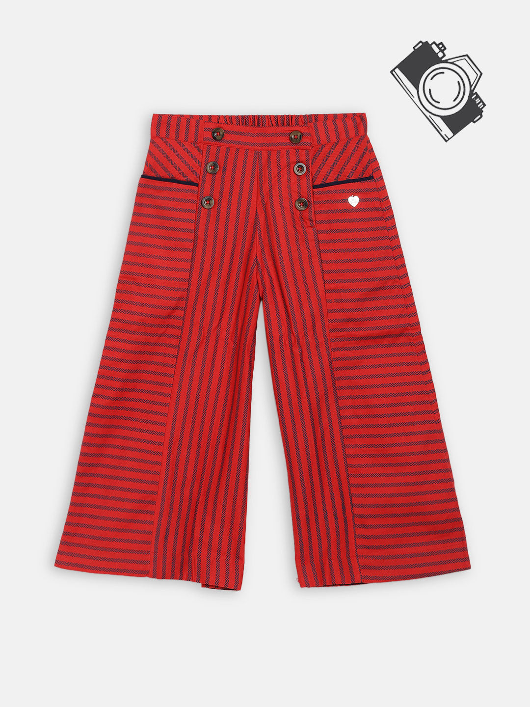 Blue Giraffe Girls Red Striped Regular Fit Trouser