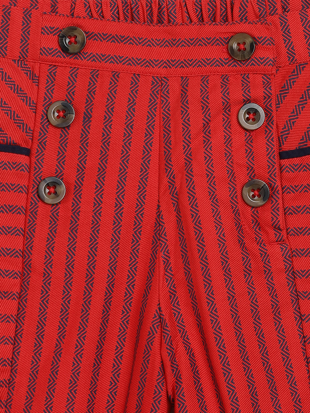 Blue Giraffe Girls Red Striped Regular Fit Trouser