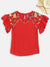 Blue Giraffe Girls Red Solid Round Neck Top