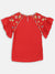 Blue Giraffe Girls Red Solid Round Neck Top