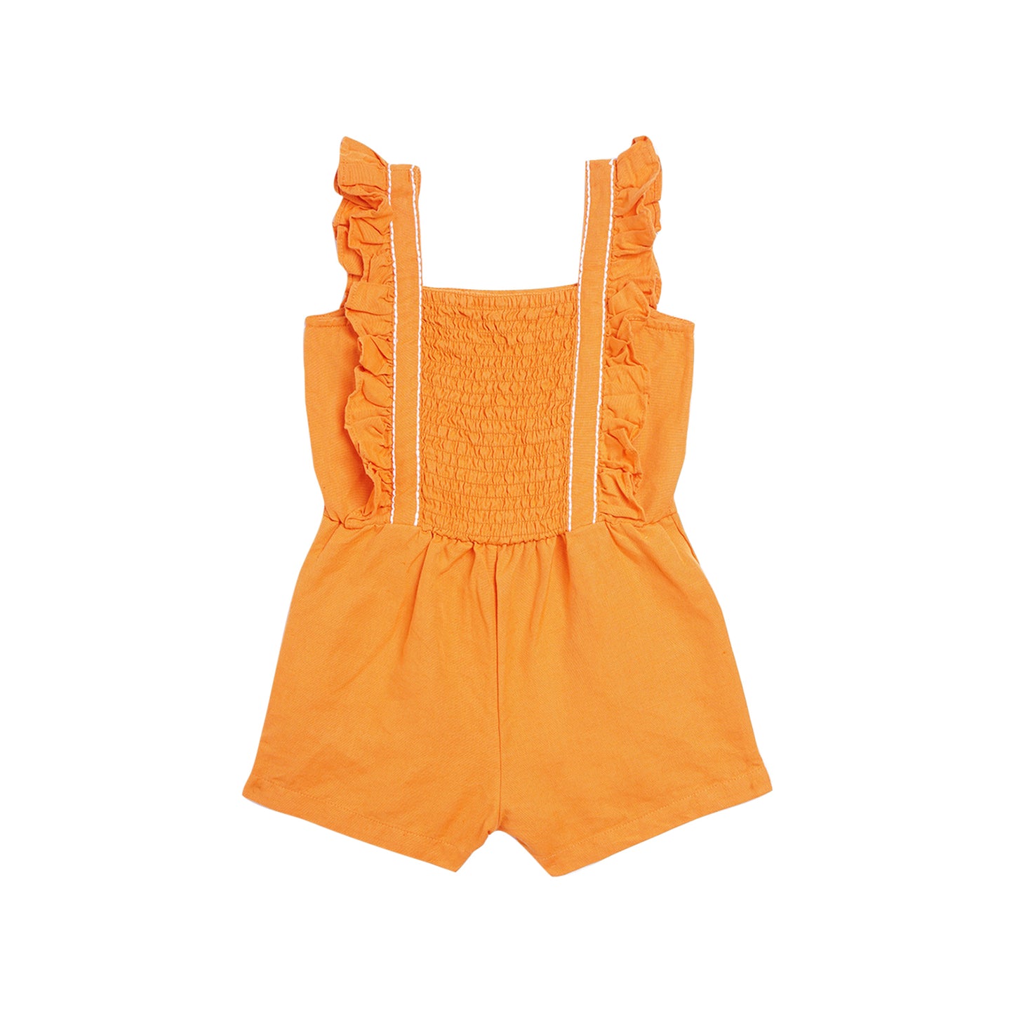 Blue Giraffe Girls Orange Solid Square Neck Jumpsuit