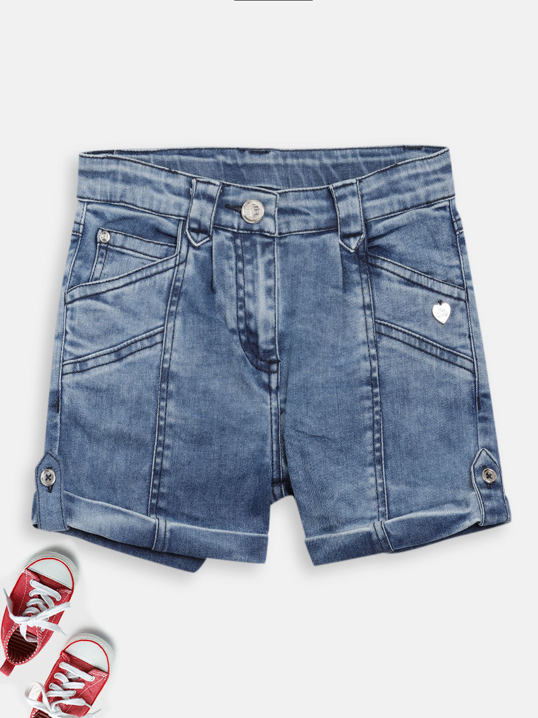 Blue Giraffe Girls Indigo Solid Regular Fit Shorts