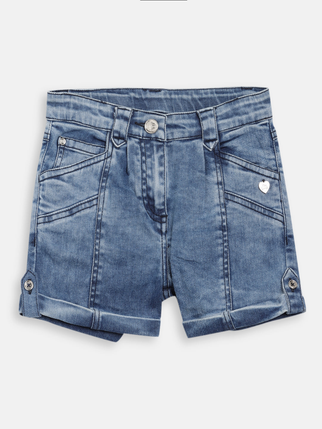 Blue Giraffe Girls Indigo Solid Regular Fit Shorts