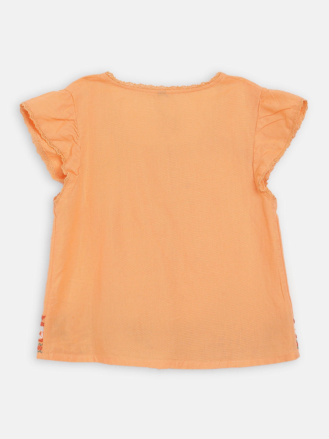 Blue Giraffe Girls Orange Solid Round Neck Top