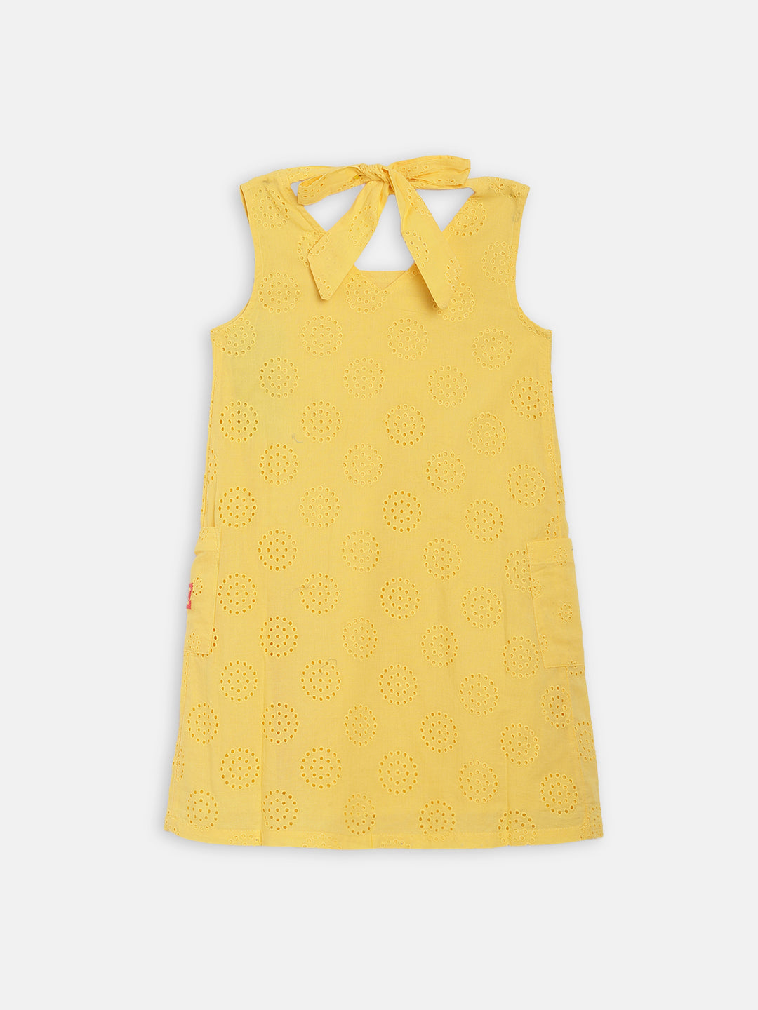 Elle Kids Girls Yellow Self - Design Round Neck Dress