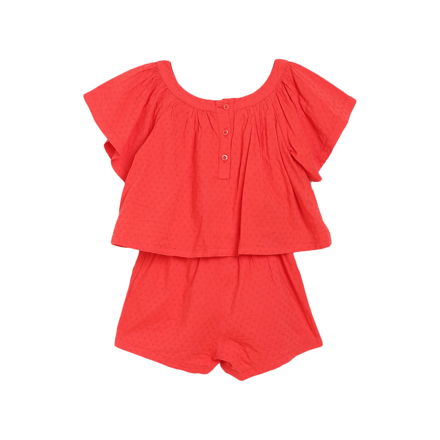 Blue Giraffe Girls Red Solid Round Neck Jumpsuit