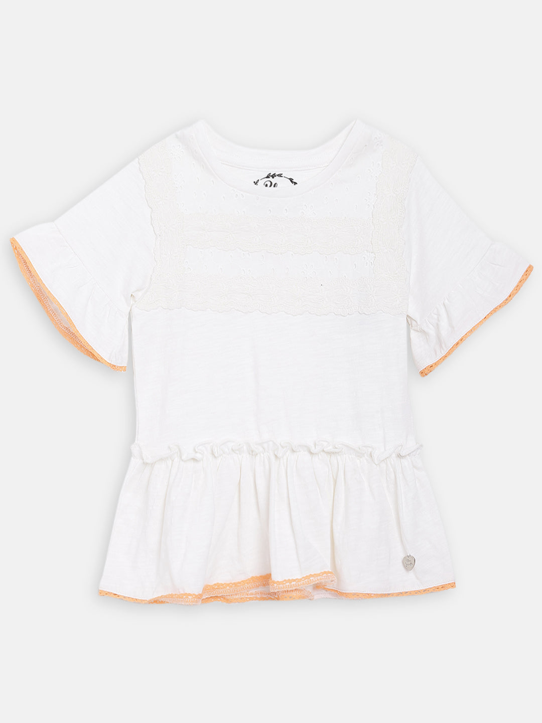 Blue Giraffe Girls White Solid Round Neck Top