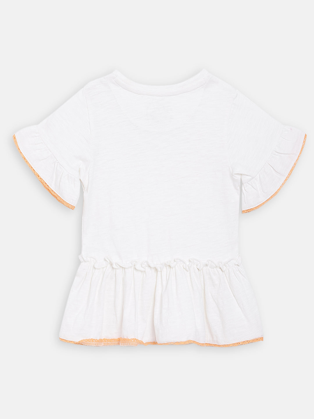 Blue Giraffe Girls White Solid Round Neck Top