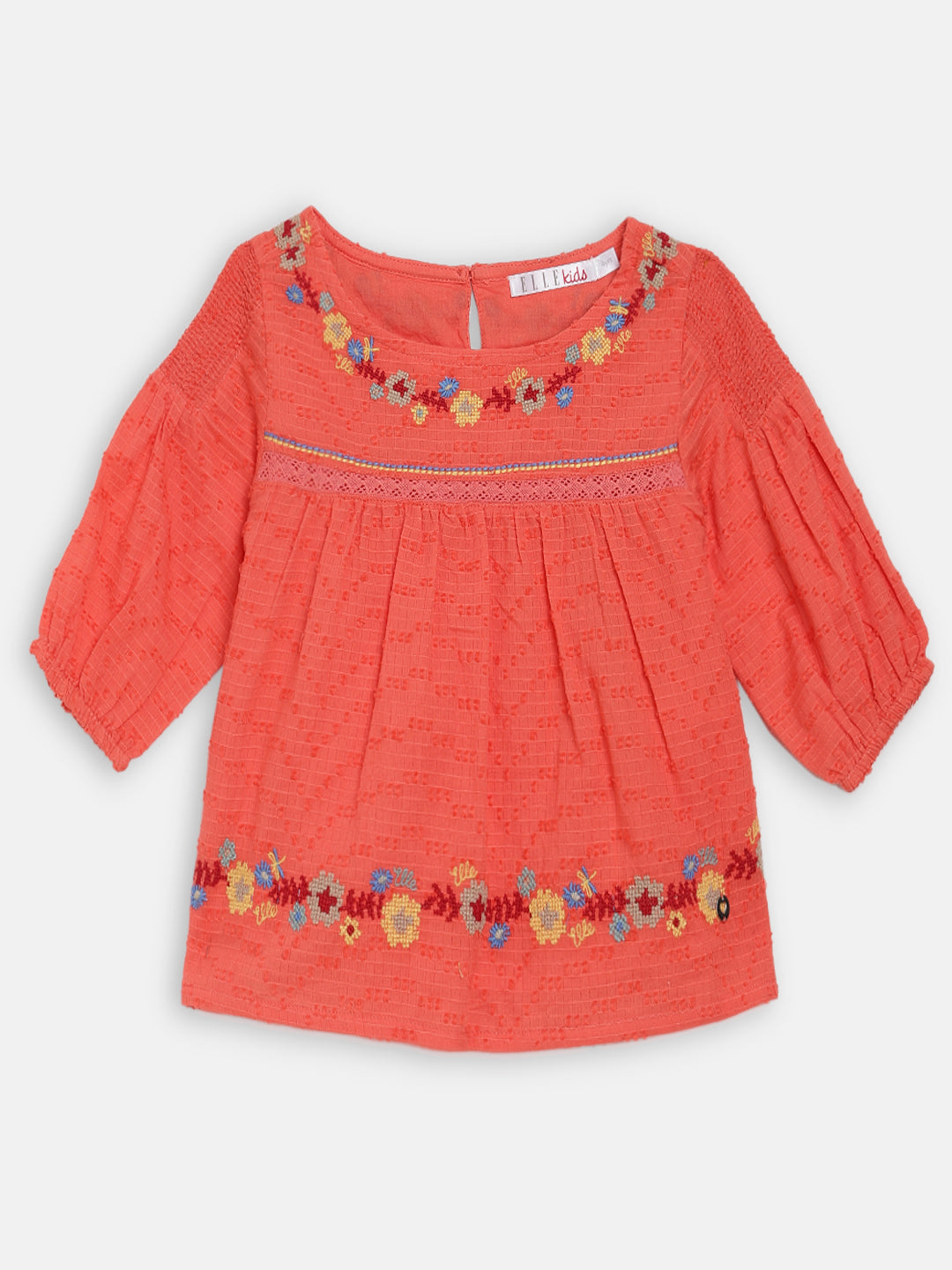 Elle Kids Girls Coral Solid Round Neck Top