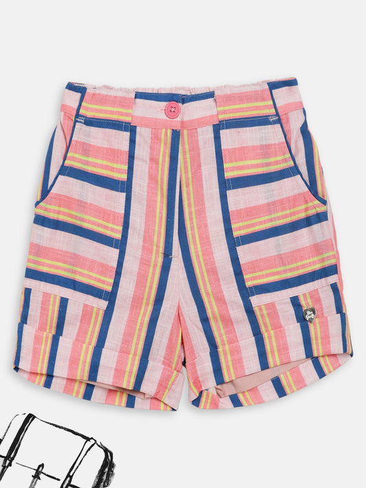 Blue Giraffe Girls Multi Striped Regular Fit Shorts