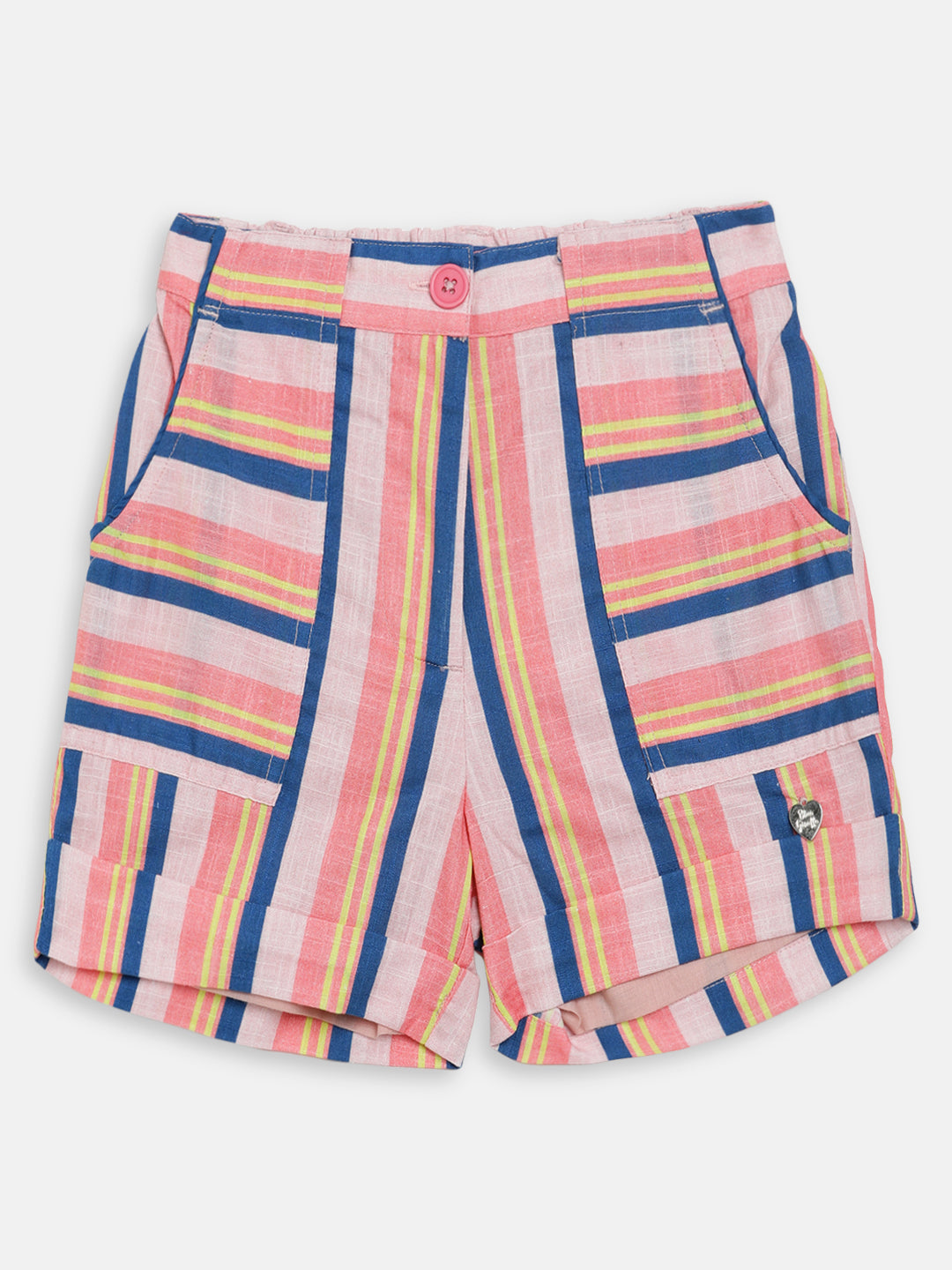 Blue Giraffe Girls Multi Striped Regular Fit Shorts