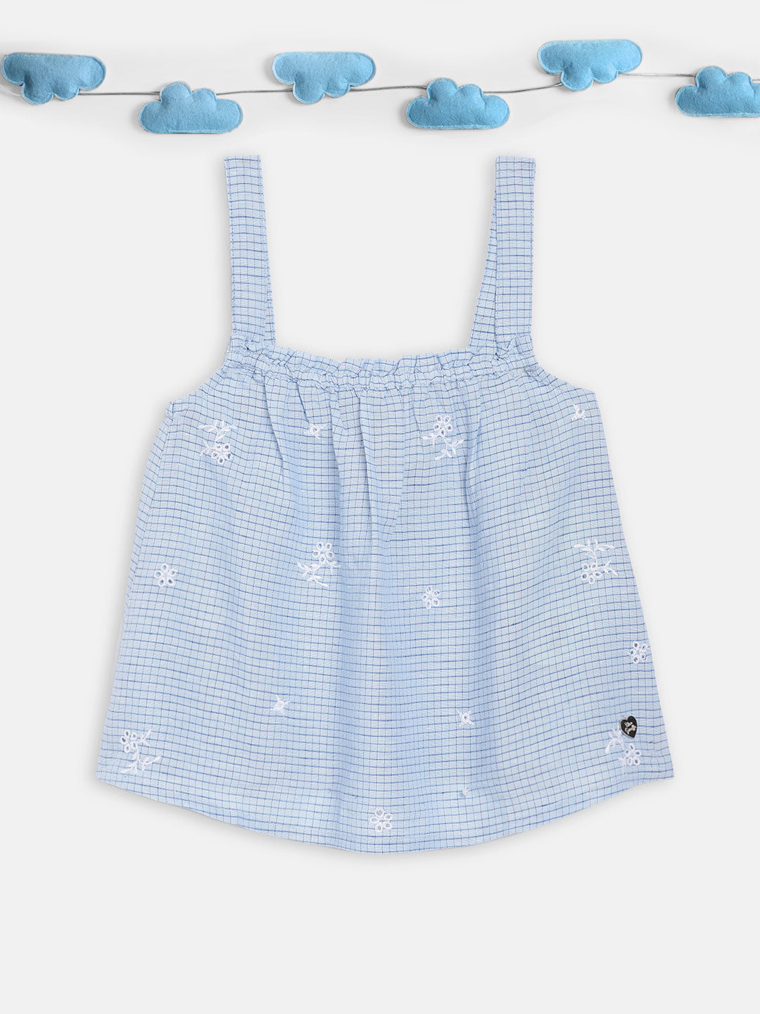 Blue Giraffe Girls Blue Embroidered Square Neck Top