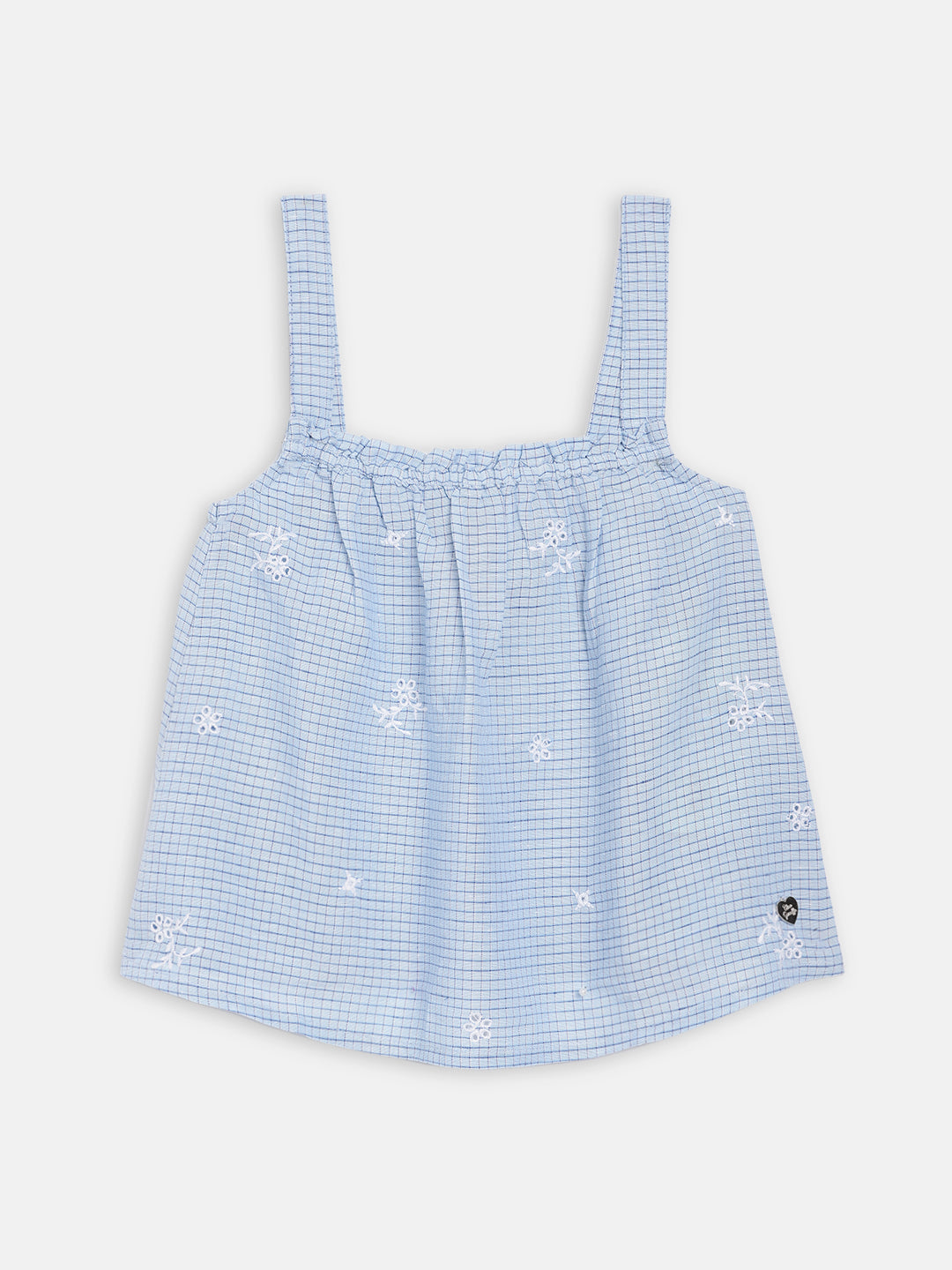 Blue Giraffe Girls Blue Embroidered Square Neck Top