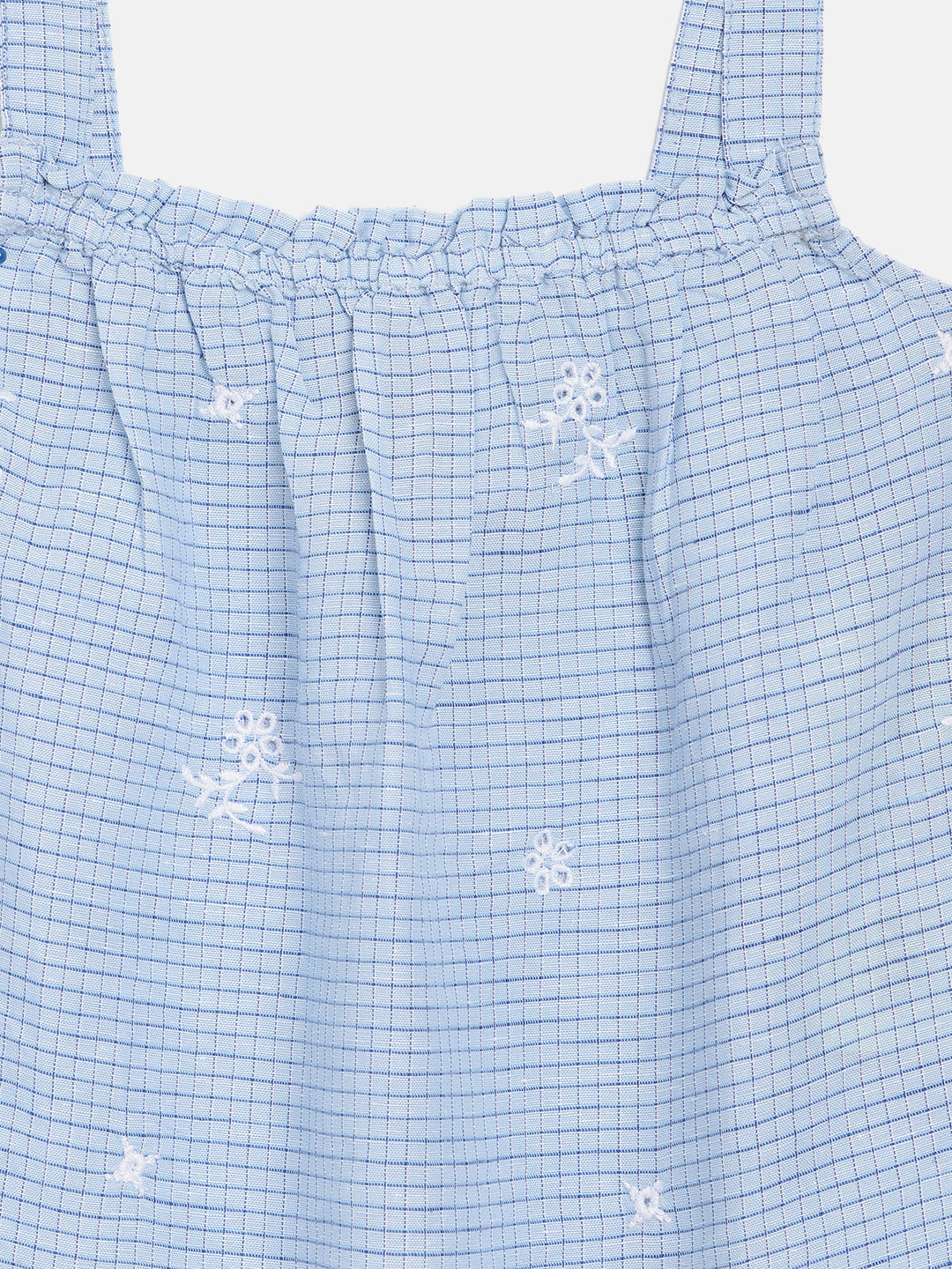 Blue Giraffe Girls Blue Embroidered Square Neck Top