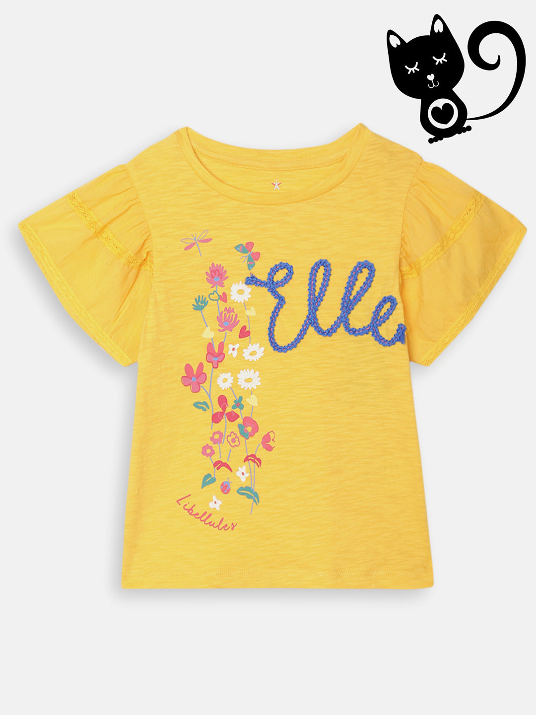 Elle Kids Girls Yellow Printed Round Neck TShirt