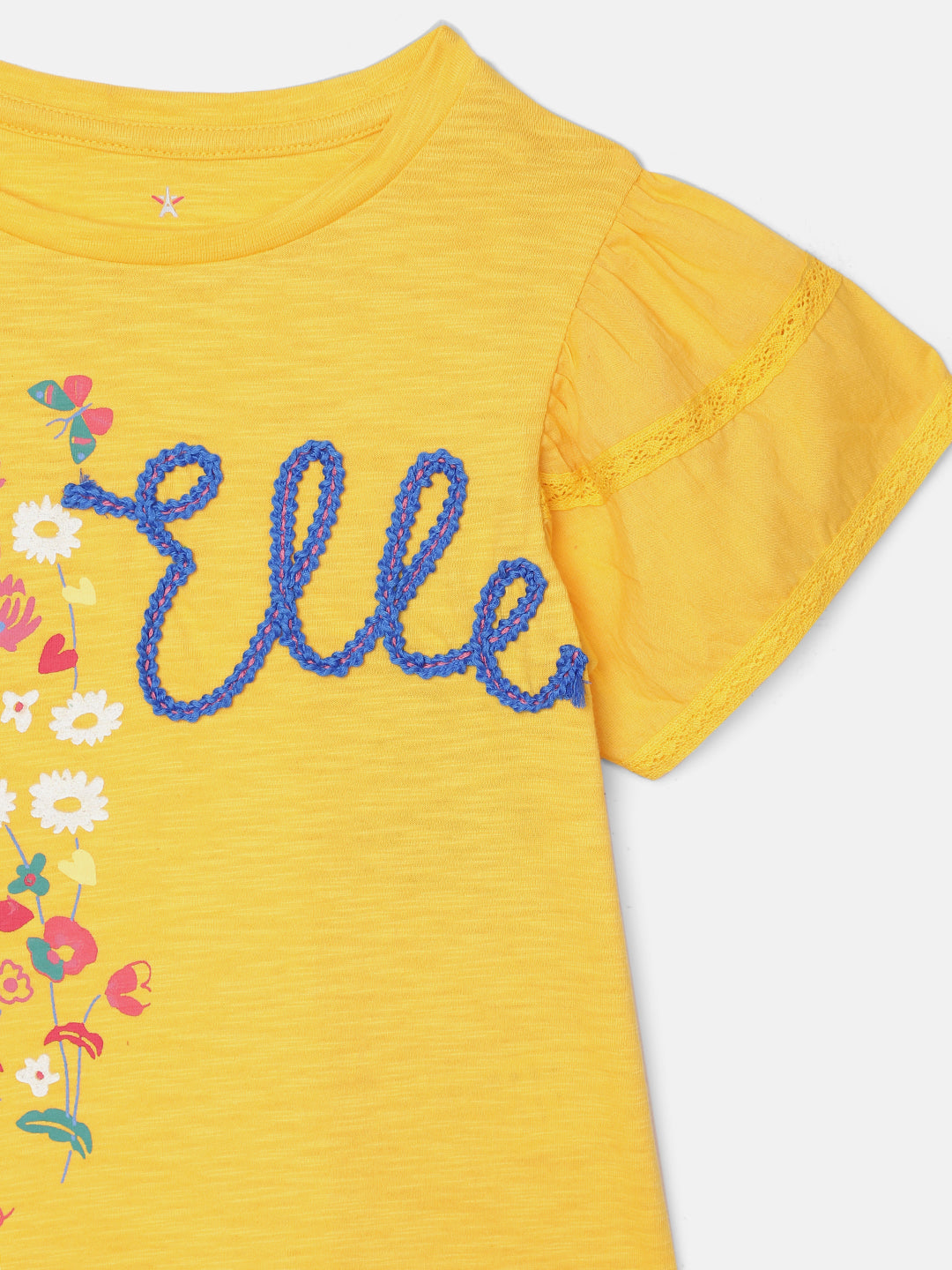 Elle Kids Girls Yellow Printed Round Neck TShirt