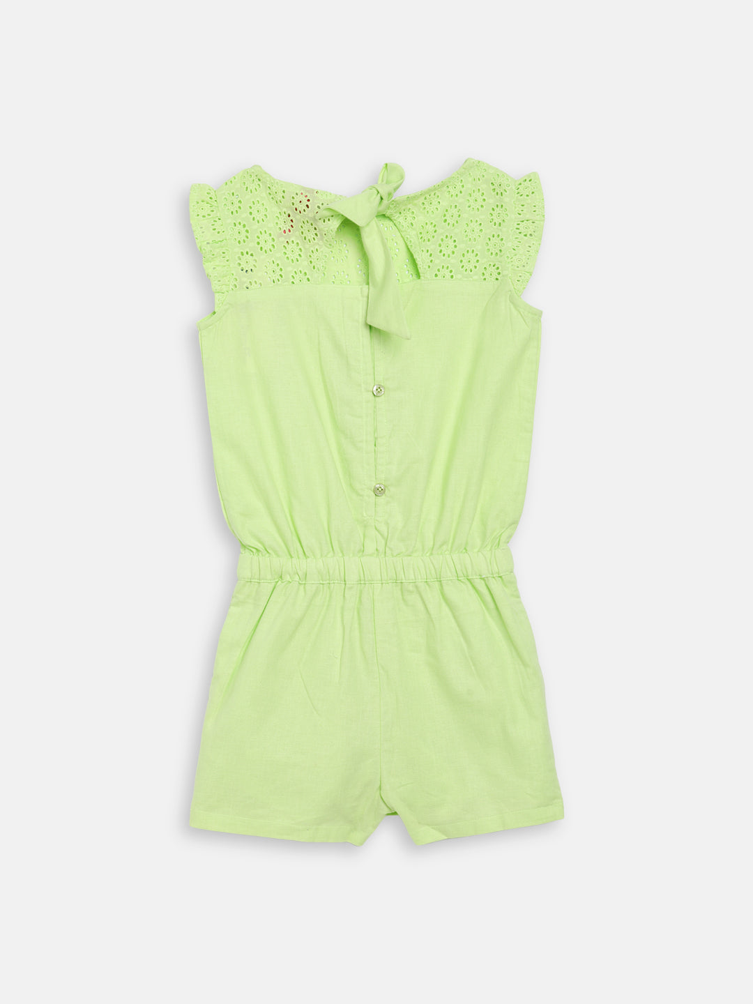 Blue Giraffe Girls Green Solid Round Neck Playsuit