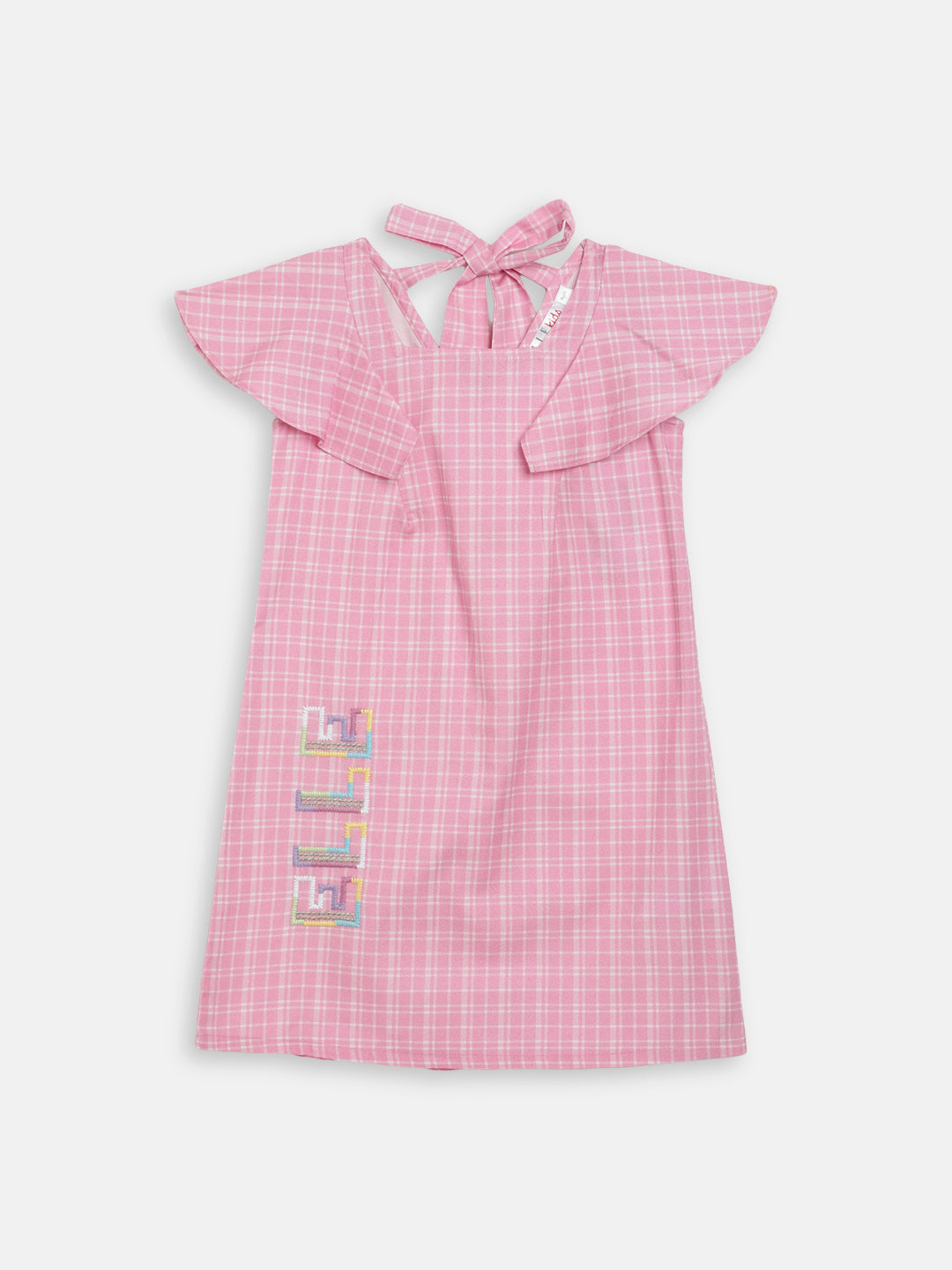 Elle Kids Girls Pink Checked Round Neck Dress