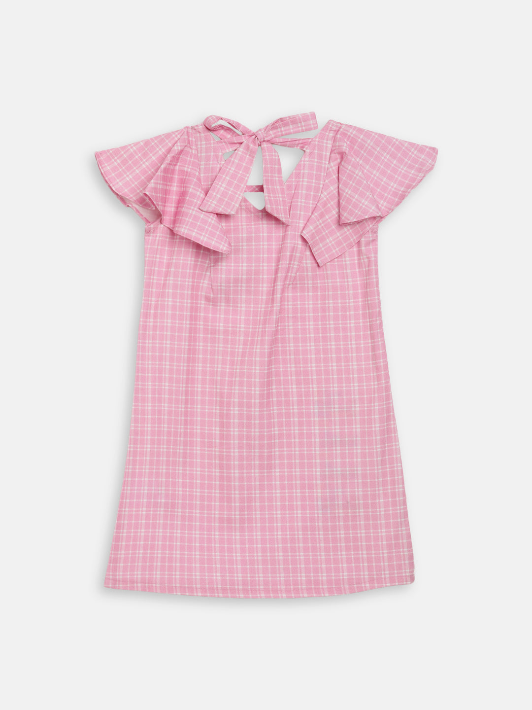 Elle Kids Girls Pink Checked Round Neck Dress