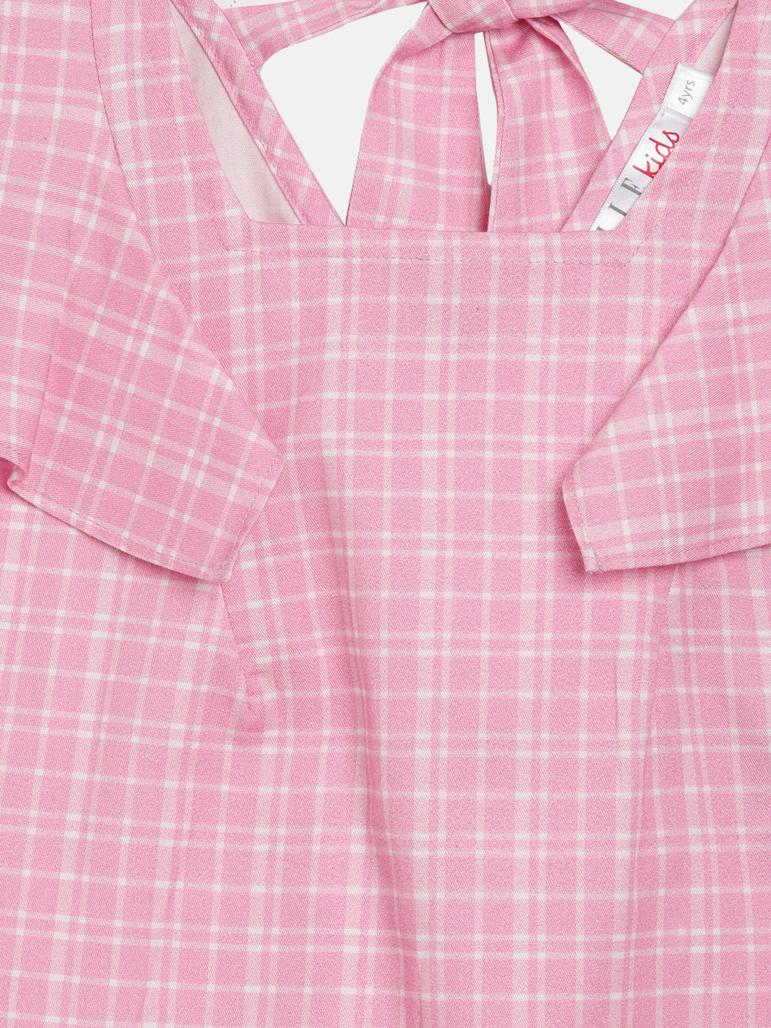 Elle Kids Girls Pink Checked Round Neck Dress