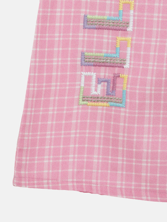 Elle Kids Girls Pink Checked Round Neck Dress