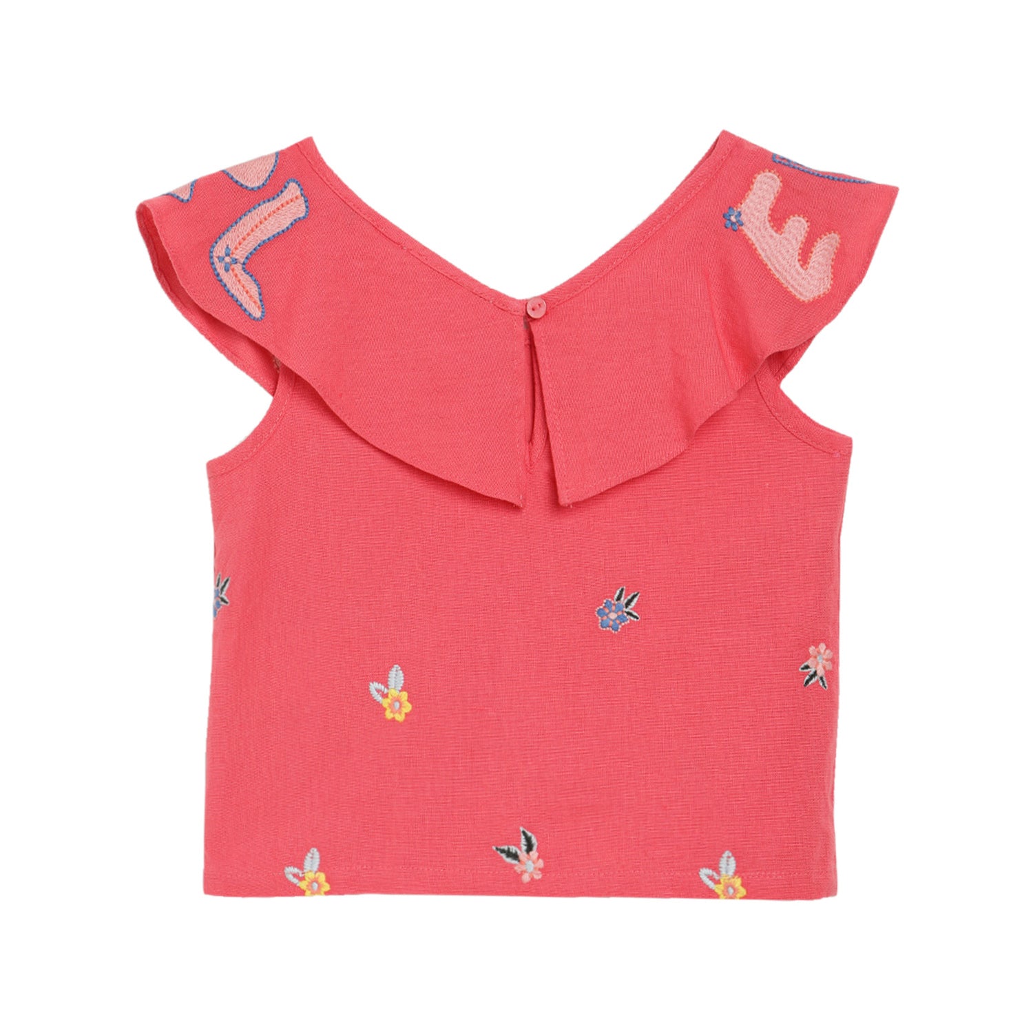 Elle Kids Girls Coral Embroidered Round Neck Top