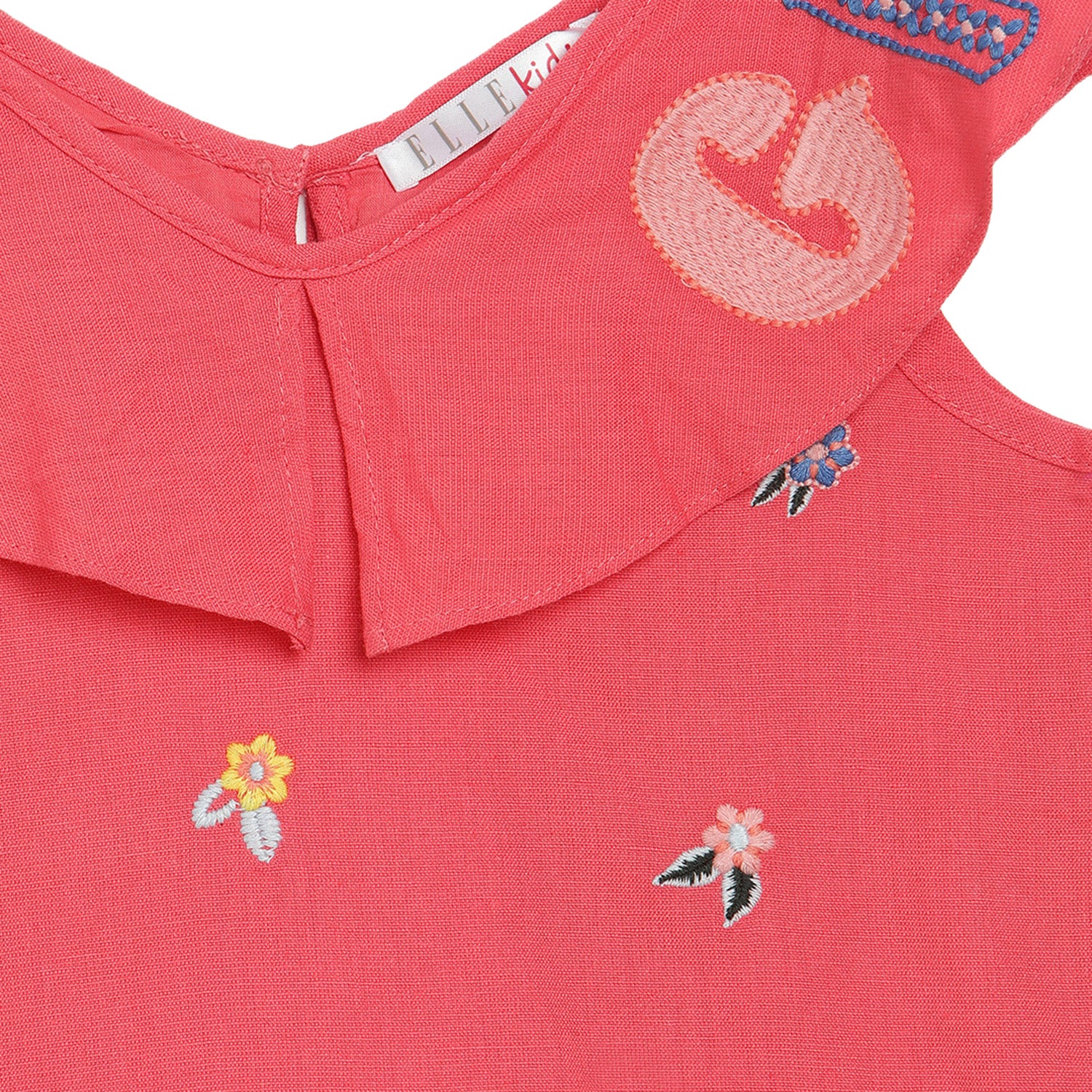 Elle Kids Girls Coral Embroidered Round Neck Top