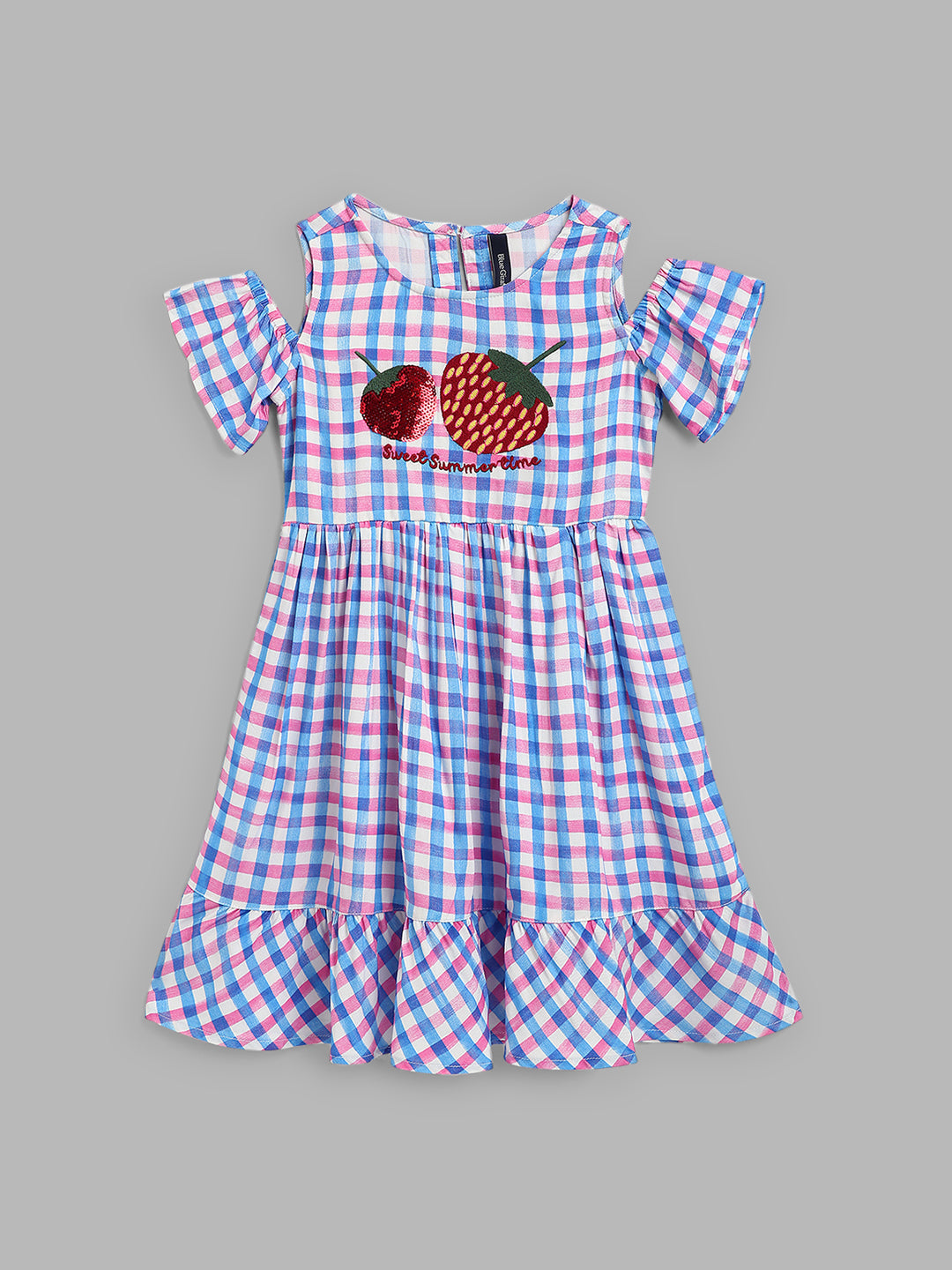 Blue Giraffe Girls Blue Printed Round Neck Dress