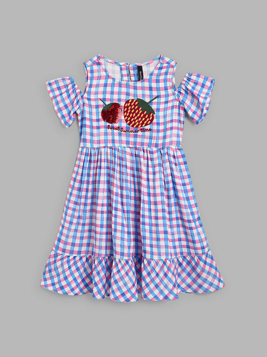 Blue Giraffe Girls Blue Printed Round Neck Dress