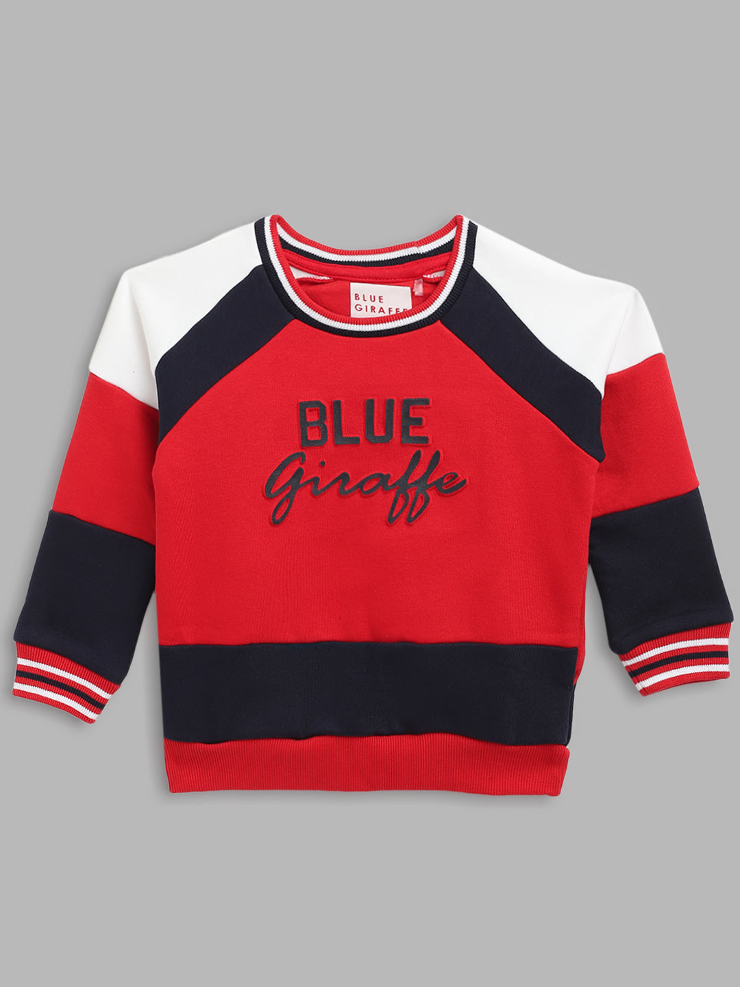 Blue Giraffe Boys Red Solid Round Neck Sweatshirt