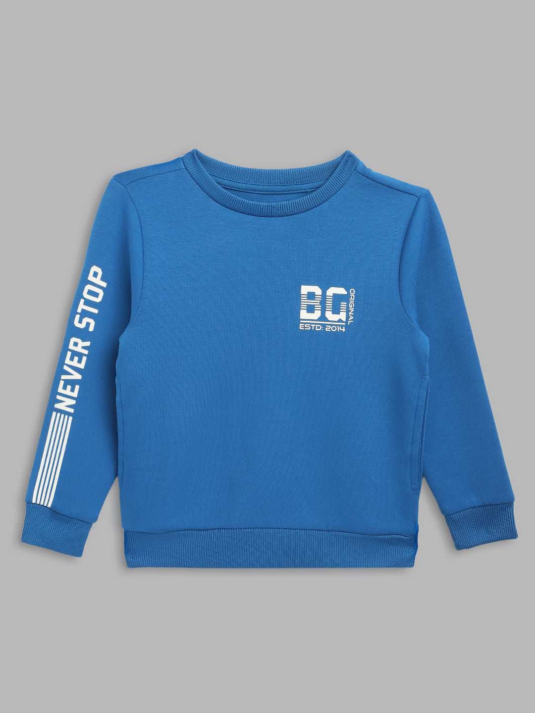 Blue Giraffe Boys Blue Solid Round Neck Sweatshirt