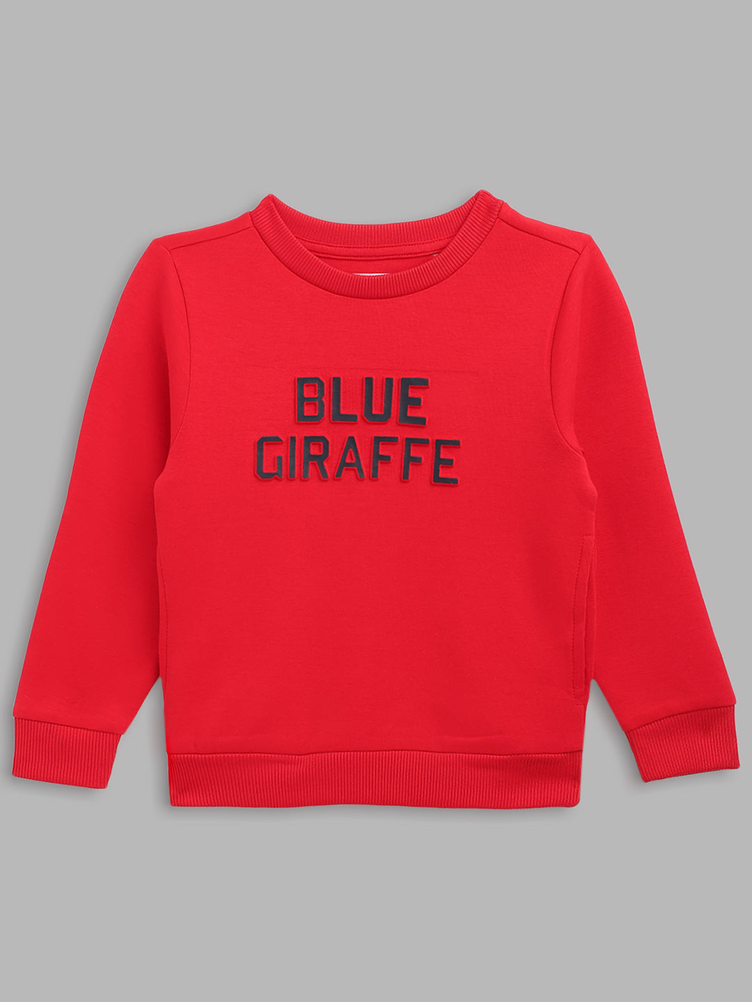 Blue Giraffe Boys Red Solid Round Neck Sweatshirt