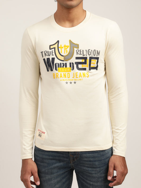 True Religion Off White Logo Regular Fit T-Shirt