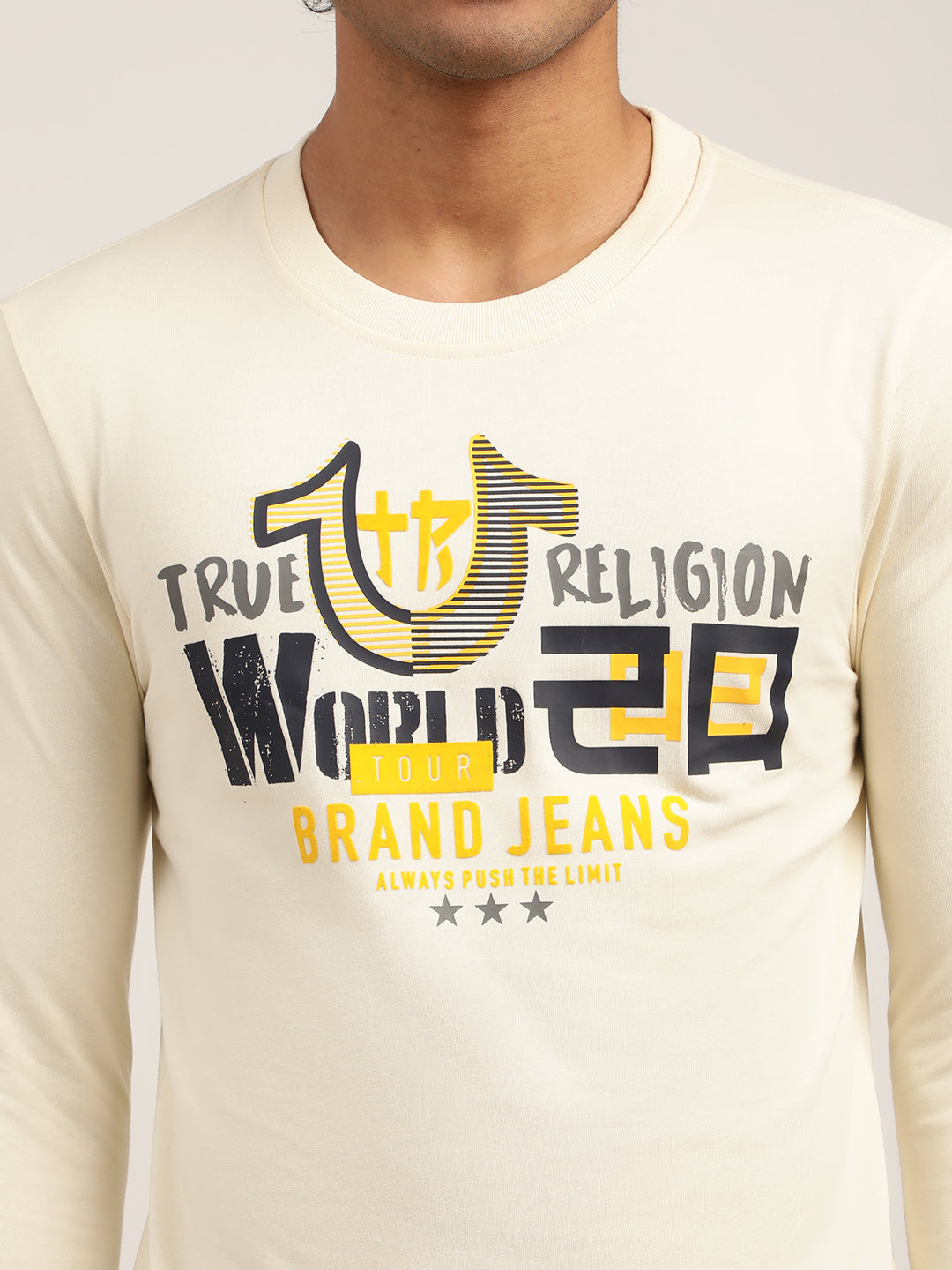 True Religion Off White Logo Regular Fit T-Shirt