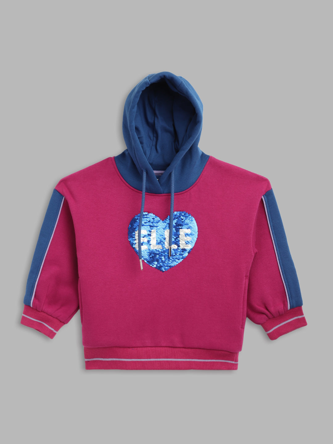 Elle Kids Girls Blue Solid Round Neck Sweatshirt