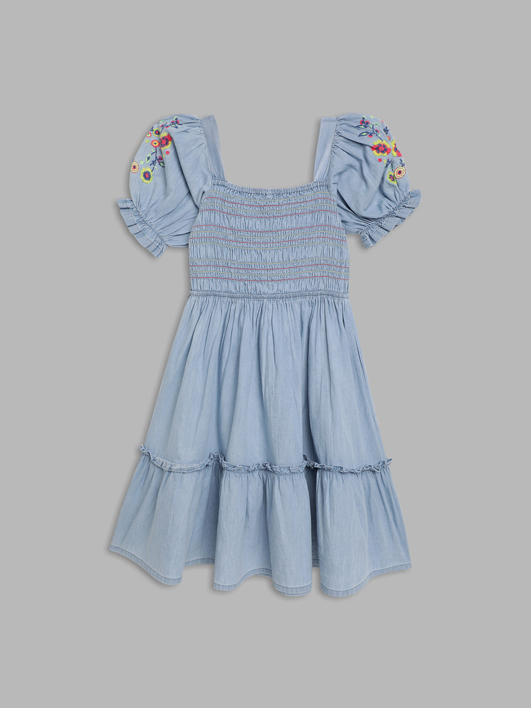 Blue Giraffe Girls Blue Solid Square Neck Dress