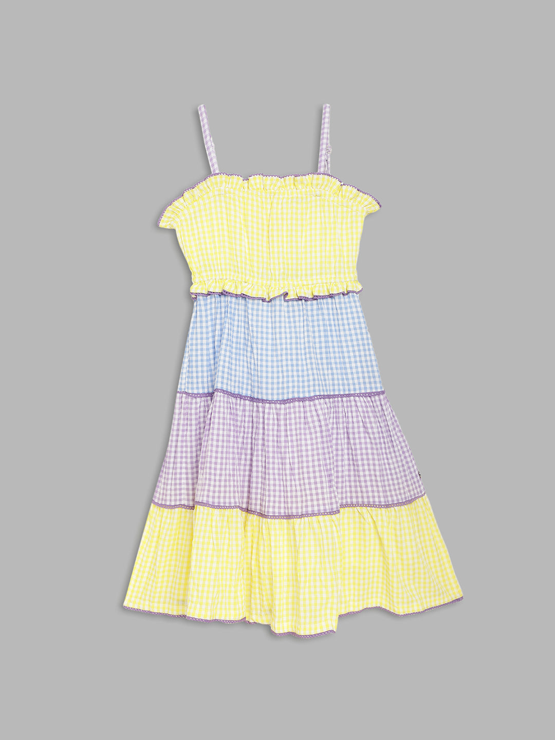 Blue Giraffe Girls Multi Checked Square Neck Dress