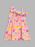 Elle Kids Girls Pink Printed Assymetrical Neck Dress