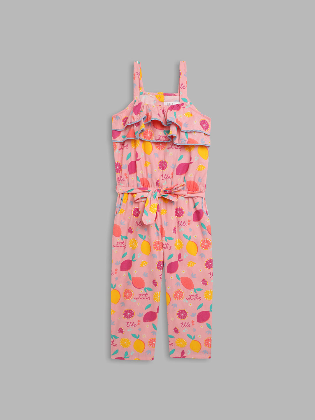 Elle Kids Girls Pink Printed Square Neck Jumpsuit