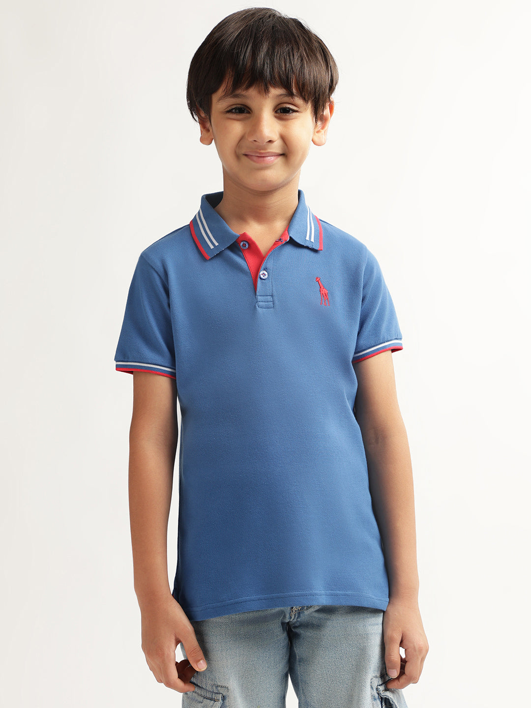 Blue Giraffe Boys Navy Blue Solid Polo TShirt