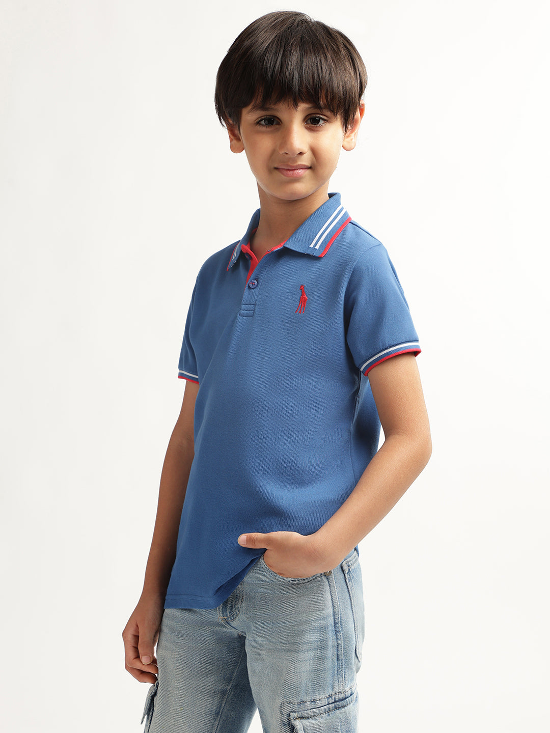 Blue Giraffe Boys Navy Blue Solid Polo TShirt