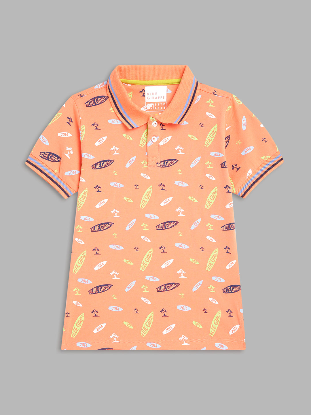 Blue Giraffe Boys Peach Printed Polo TShirt