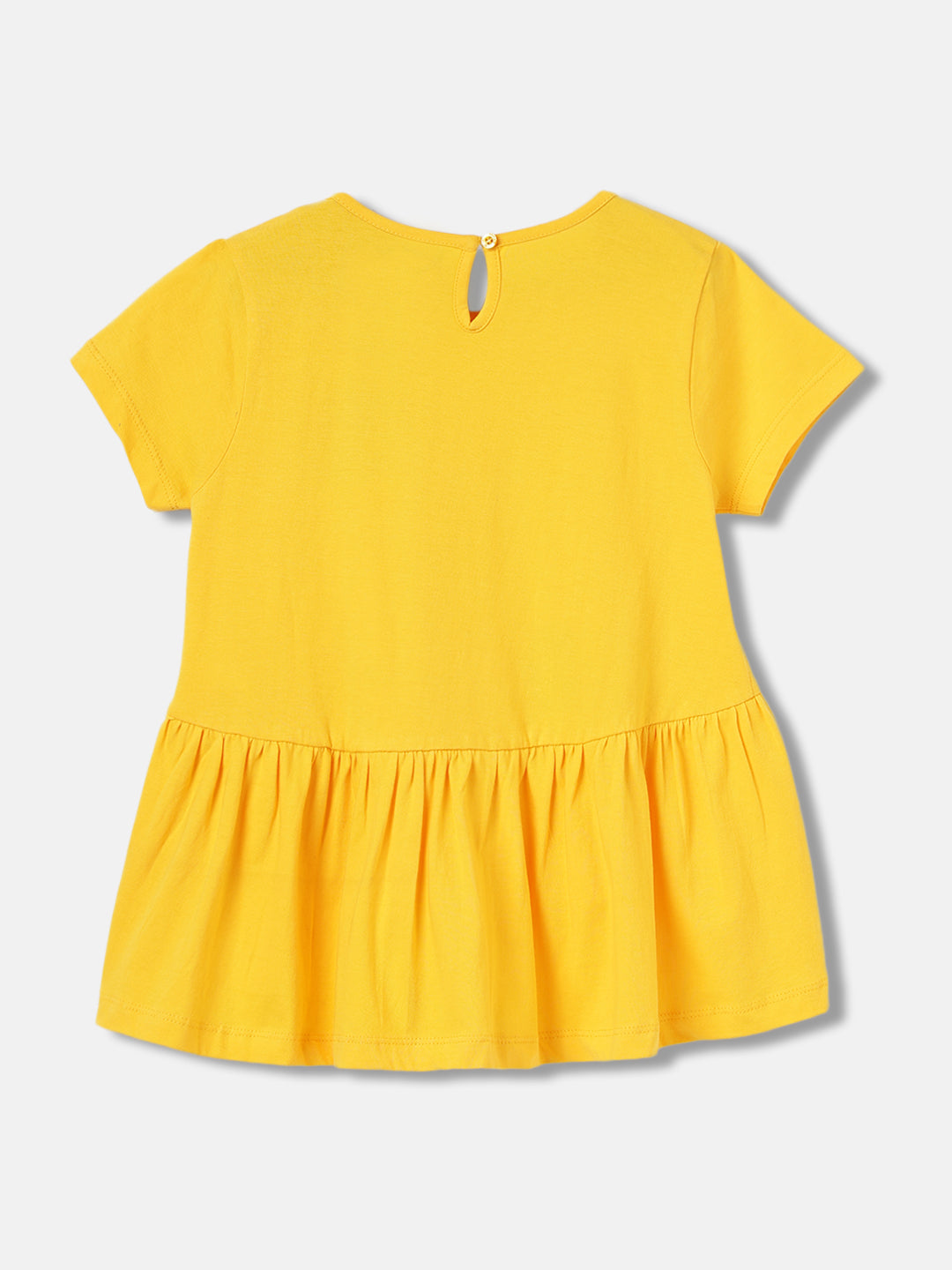 Blue Giraffe Girls Yellow Printed Round Neck Dress