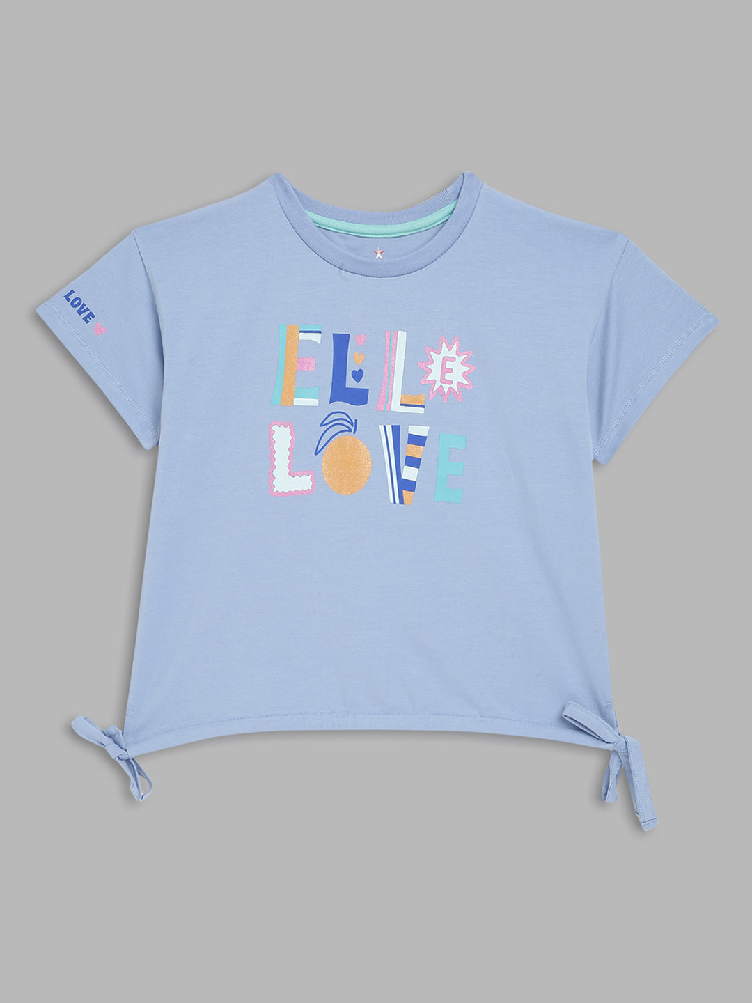 Elle Kids Girls Blue Printed Round Neck Top