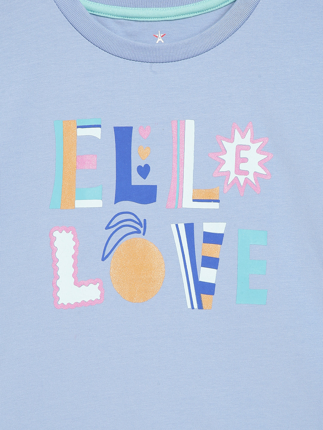 Elle Kids Girls Blue Printed Round Neck Top