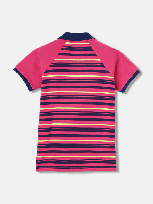 Blue Giraffe Kids Pink, Lime & Navy Striped Regular Fit Polo T-Shirt