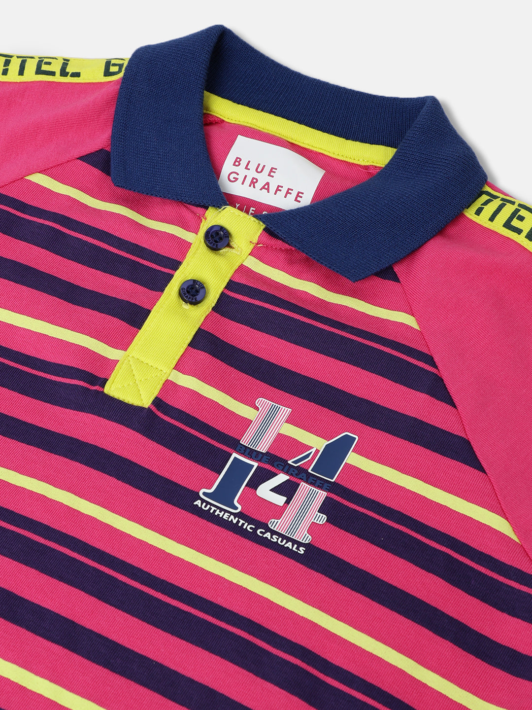 Blue Giraffe Kids Pink, Lime & Navy Striped Regular Fit Polo T-Shirt