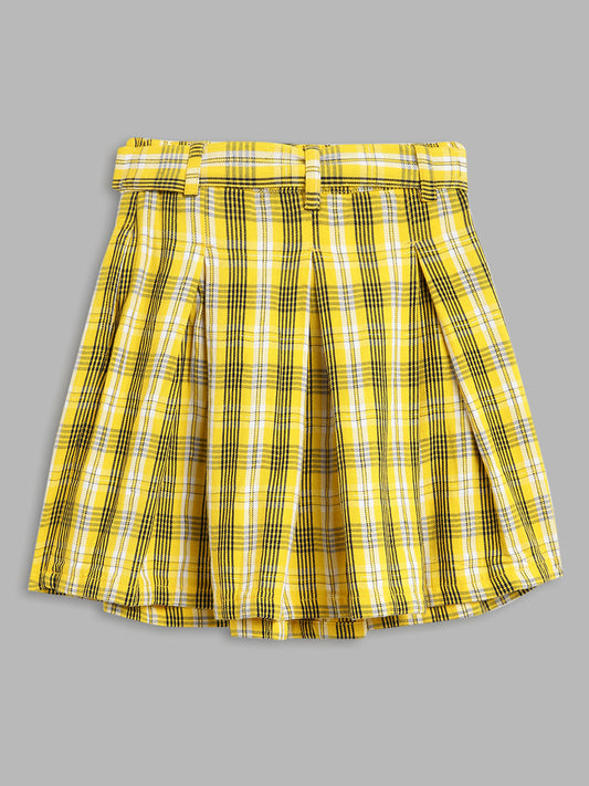 Blue Giraffe Girls Yellow Checked Flared Skirt