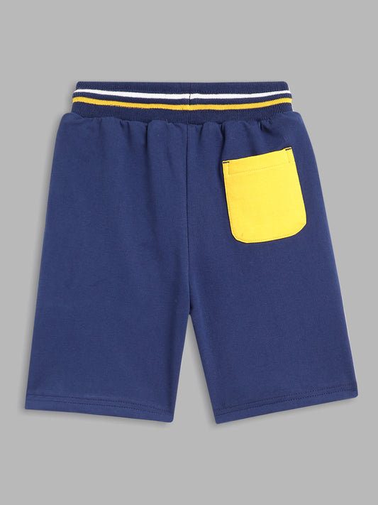 Blue Giraffe Boys Navy Blue Solid Regular Fit Shorts