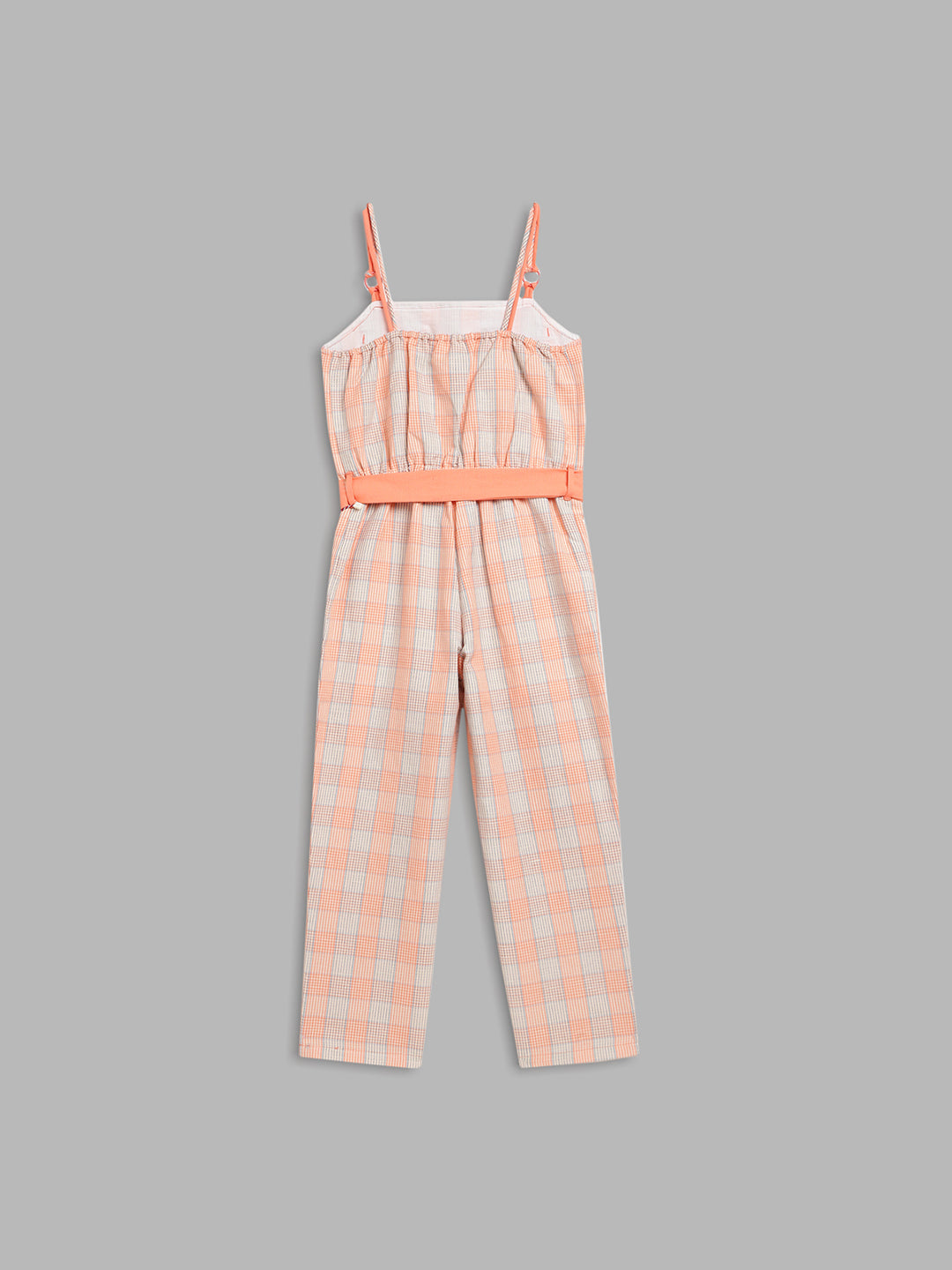 Elle Kids Girls Orange Checked Square Neck Jumpsuit